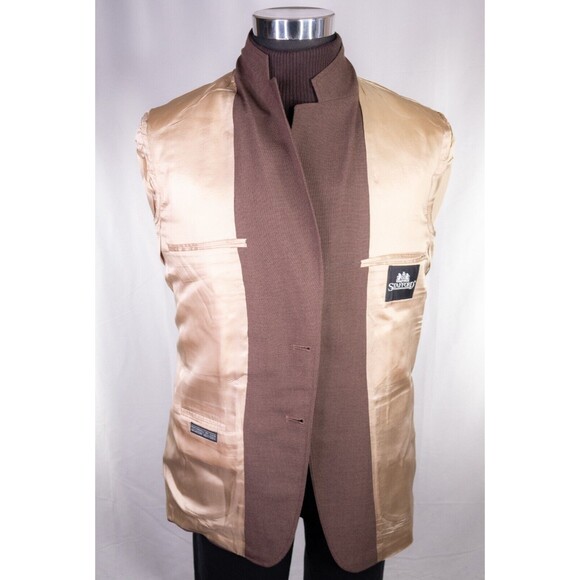 Stafford Two Gold Tone Button Blazer Jacket Brown 41R Sport Coat Solid Wool - Picture 9 of 14